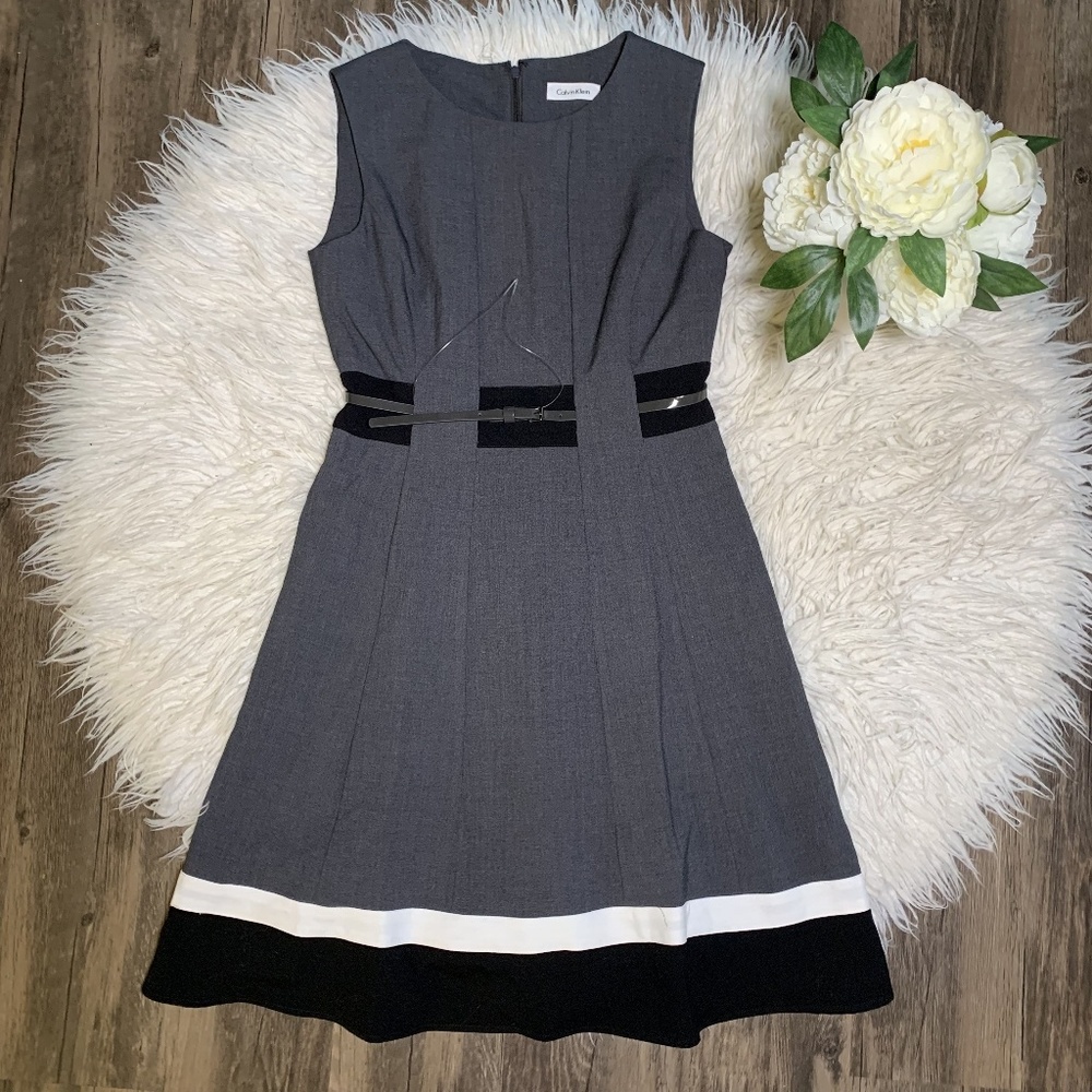 • Calvin Klein Belted Career Petite Dress •
